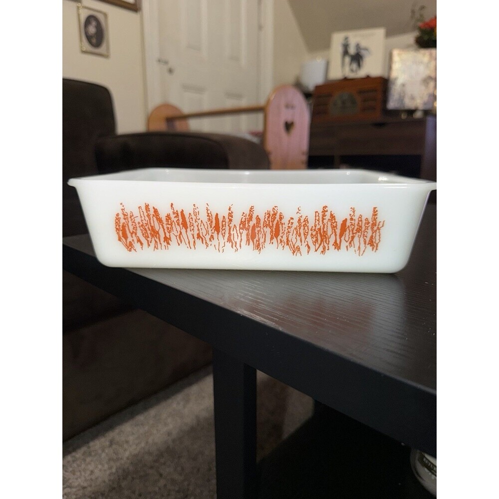 Vintage Proctor Silex Slow Cook Dish White w/ Orange Wheat Pattern